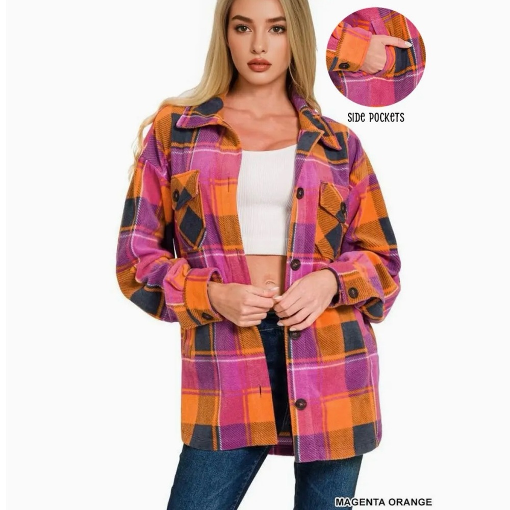 ZENANA Vibrant Plaid Shacket with Side Pockets